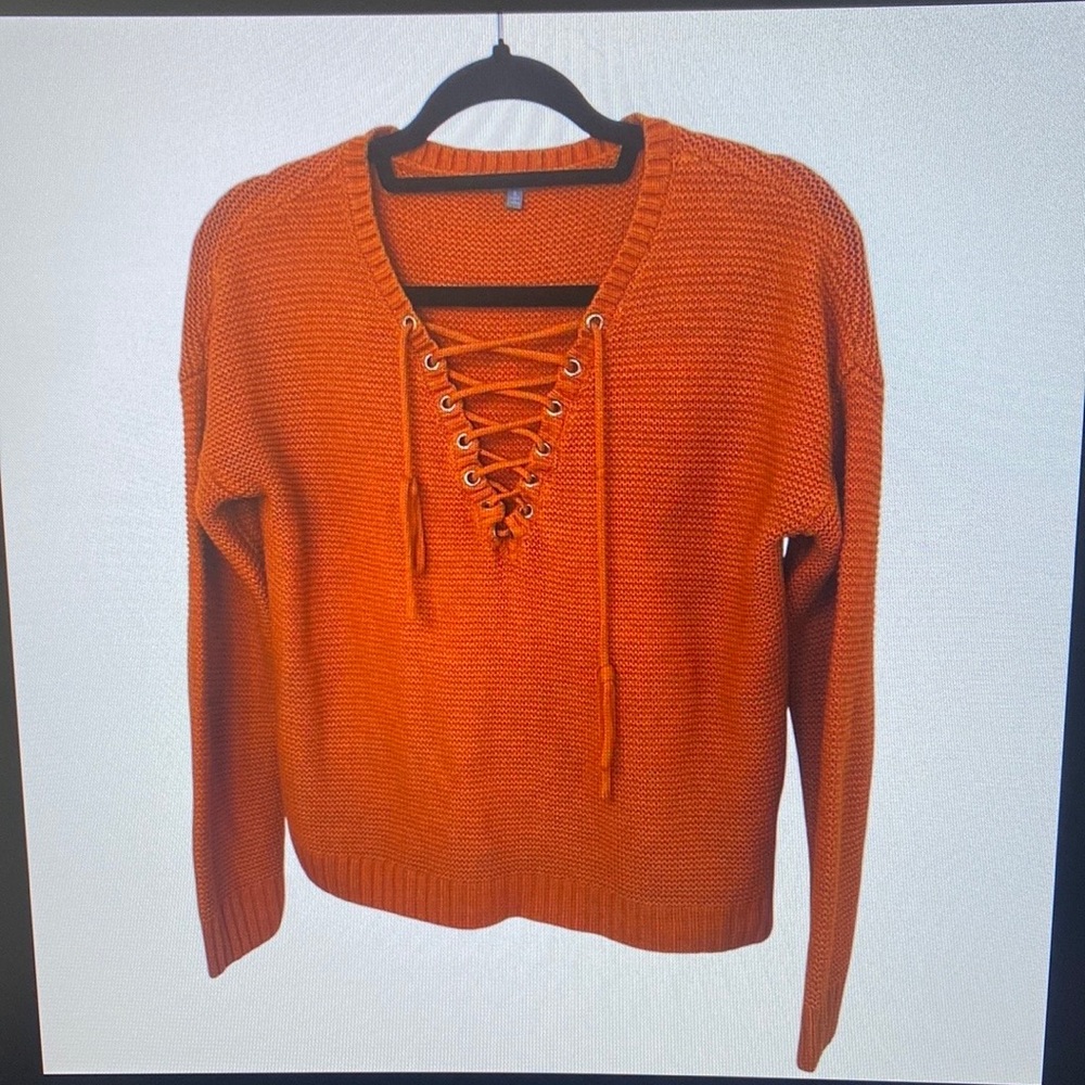 Women's Lace-Up Orange Sweater
